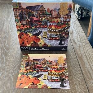 Halloween Square 500-Piece Puzzle by Galison - Vibrant Orange and Black